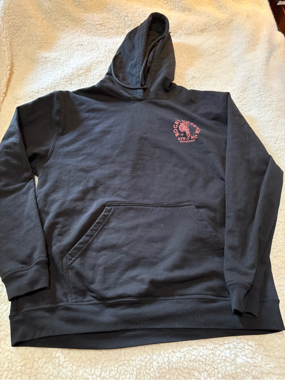 Black Pullover Hoodie with Red Logo - Unbranded